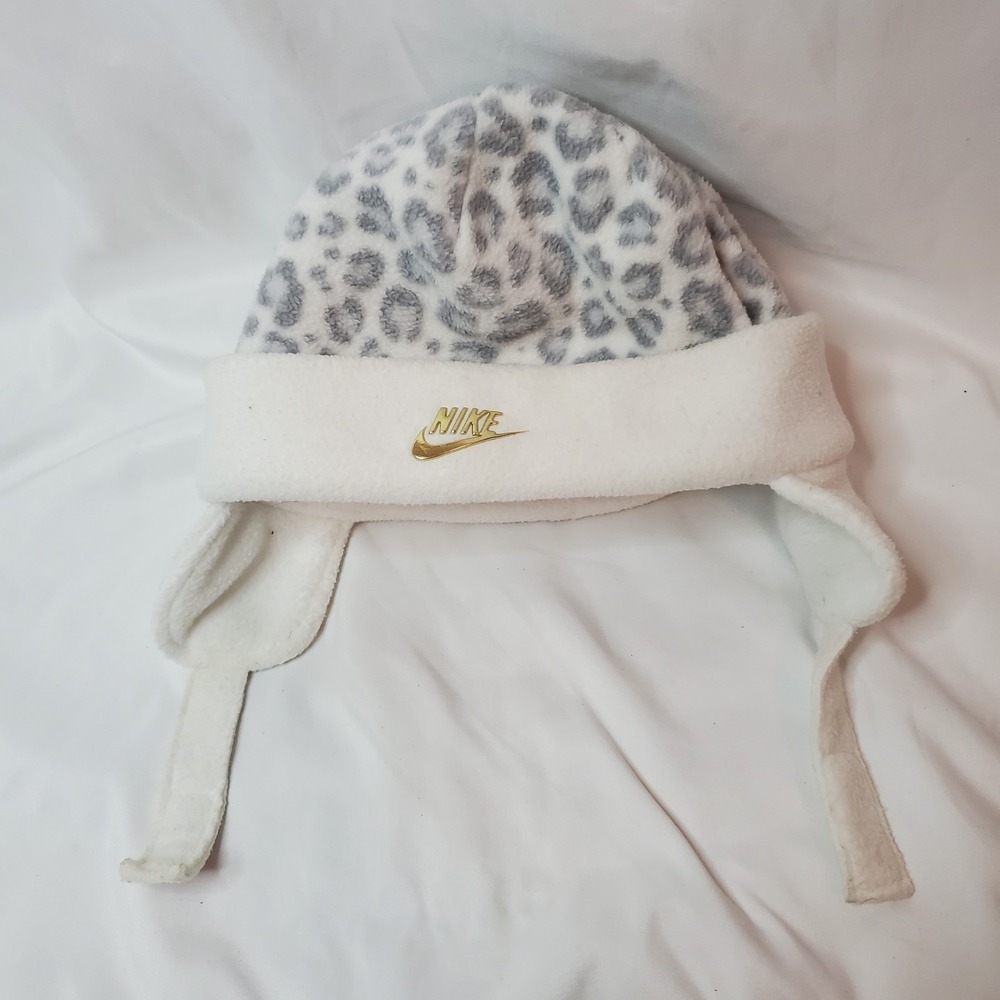 Baby Girls‎ Nike Leopard Print Fleece Trapper Hat White Grey